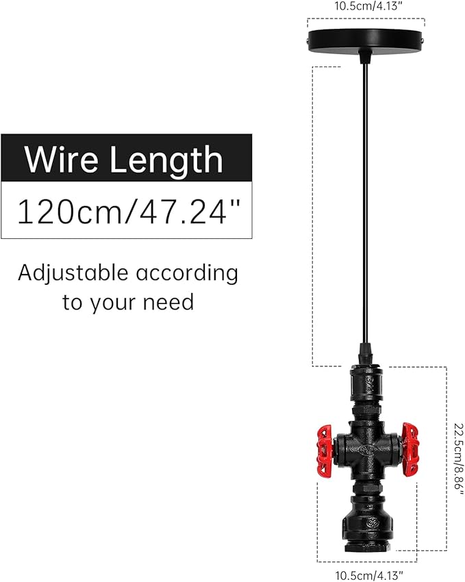 Kawell Vintage Pendant Light Fixtures Industrial Retro Ceiling Chandelier Creative Water Pipe Hanging Light Fixtures Art Deco Iron E26 60W Max for Bedroom Cafe Bar Restaurant Kitchen, Black Color
