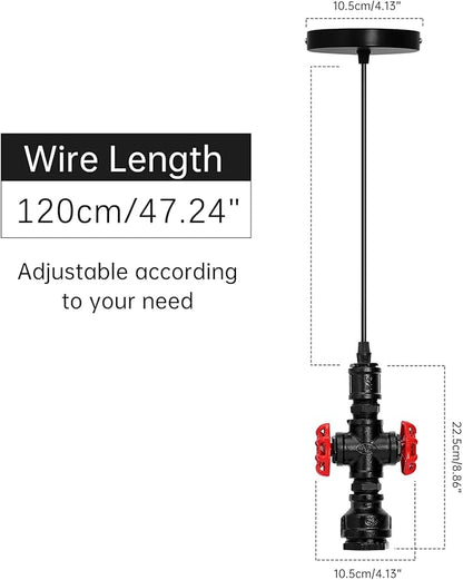 Kawell Vintage Pendant Light Fixtures Industrial Retro Ceiling Chandelier Creative Water Pipe Hanging Light Fixtures Art Deco Iron E26 60W Max for Bedroom Cafe Bar Restaurant Kitchen, Black Color
