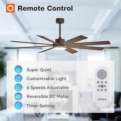 addlon 72 Inch Large Modern Ceiling Fans with Lights, Brown Ceiling Fan with Light And Remote Control, Reversible, 5CCT, Dimmable, Indoor/Outdoor Use for Bedroom, Farmhouse, Garage, Patios