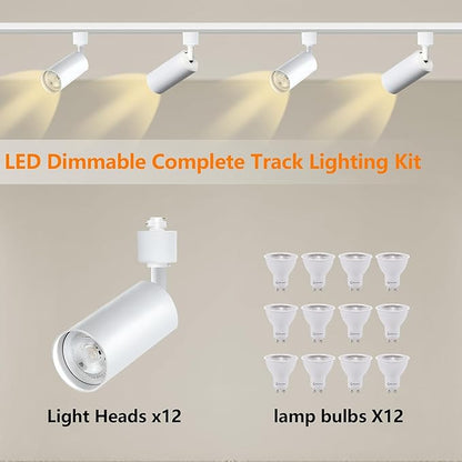 12PCS LED White Track Lighting Heads (No Track Rails) with Replaceable GU10 Bulbs, 3000K Warm White Ceiling Spotlight Fixtures for Accent Lighting for Home, Store, Moblie Cart and Office