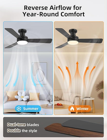 42" RGB Ceiling Fan with Light, Smart Fan with Alexa/Google/App Control, Flush Mount Ceiling Fan Light Music Sync, 6-Speed Quiet DC Motor, 4 CCT Dimmable Lighting for Living Room, Black