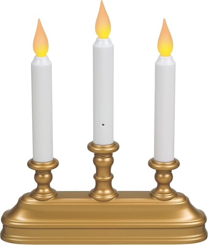 Xodus Innovations FPC1330B-3 Battery Operated 10" Window Candles with Tilt to Change Flame Color and Dusk to Dawn Light Sensor with 3 Candelabra Base (Pack of 3), Gold/Antique Brass