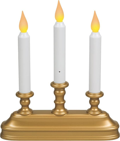 Xodus Innovations FPC1330B-3 Battery Operated 10" Window Candles with Tilt to Change Flame Color and Dusk to Dawn Light Sensor with 3 Candelabra Base (Pack of 3), Gold/Antique Brass