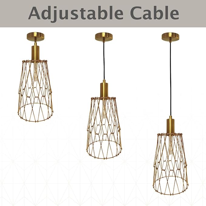 Royal Designs, Inc. Foldable Industrial Metal Pendant Light with Adjustable 7 ft Long Lamp Cord & Canopy, Create 9 Different Shapes, Polished Brass, Single