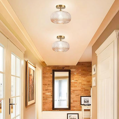 Semi Flush Mount Ceiling Light,Vintage Small Ceiling Light Fixture,Hallway Lighting Fixture with Amber Glass Shade,Art Deco Kitchen Lighting Fixtures Ceiling for Bedroom,Bathroom,Porch