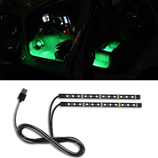 Car LED Strip Light, 24 LED RGB Auto Under Dash Interior Atmosphere Lights, 12V Ambient Night Light, Auto Interior Decorative Lamp, Universal Car Accessories (Green, USB Port)