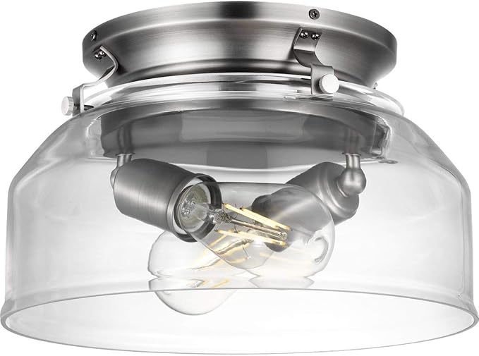 Progress Lighting Clear Glass Ceiling Fan Light Kit for Springer Collection 52 Inch Ceiling Fans, Includes 2 Light Bulbs, Antique Nickel