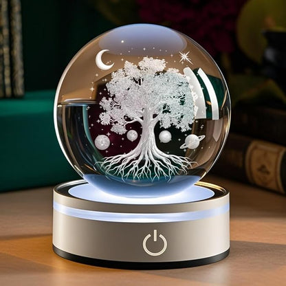 Tree of Life Gifts with Wooden Led Base, 3D Crystal Ball Tree of Life Figurine Night Light Lamp Gifts for Women Wife Girlfriend Couple Her Gift,Graduation Day