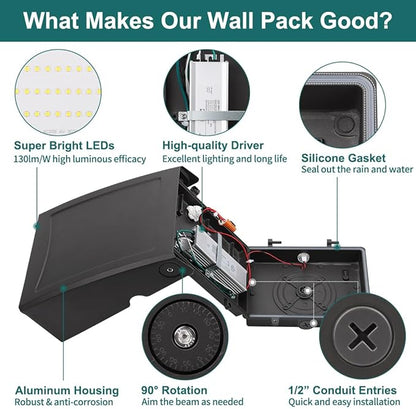 kadision 60W LED Wall Pack Light with Dusk-to-Dawn Photocell, 0-90° Adjustable Full Cutoff Outdoor Wall Light for House Yard Garage, 7800lm 5000K Daylight 100-277V ETL Listed