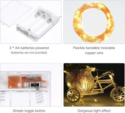 Ariceleo Led Fairy Lights Battery Operated, 4 Packs Mini Battery Powered Copper Wire Starry Fairy Lights for Bedroom, Christmas, Parties, Wedding, Centerpiece, Decoration (5m/16ft Warm White)