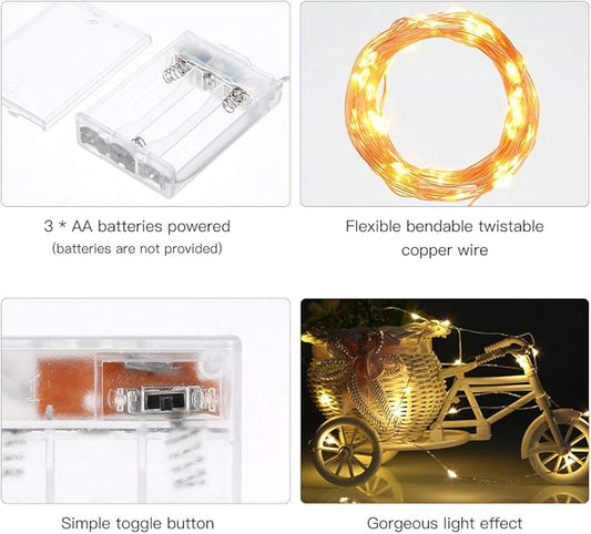 Ariceleo Led Fairy Lights Battery Operated, 4 Packs Mini Battery Powered Copper Wire Starry Fairy Lights for Bedroom, Christmas, Parties, Wedding, Centerpiece, Decoration (5m/16ft Warm White)