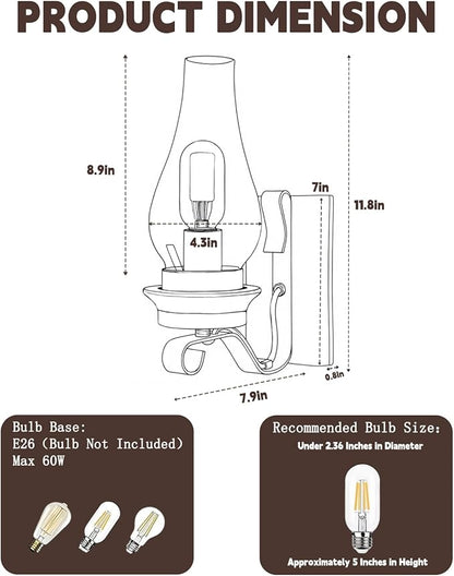 LightInTheBox Rustic Wall Sconce Vintage Farmhouse Wall Light Fixtures Industrial Glass Wall Lamp for Cabin Bedroom Living Room Hallway Fireplace (1PCS)
