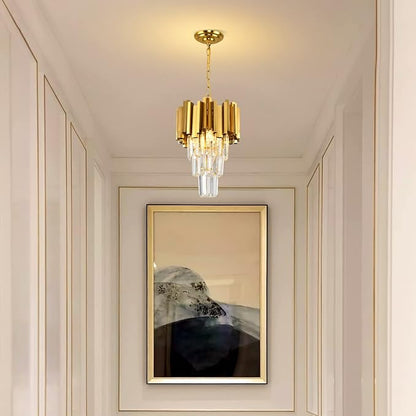 Gold Pendant Light Fixtures Dining Room Chandelier 3-Light Modern Small Crystal Pendant Lights Kitchen Island Kitchen Living Room entryway Bedroom Round Ceiling Hanging Light fixtures 3-Tiers W11.8in