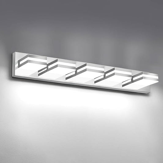 IZORRO LED Modern Bathroom Lights Fixtures(5-Light,Dimmable,360°Rotate),Chrome Acrylic Wall Lighting,Vanity Lights for Bathroom Over Mirror - 6000k 30In （No Assembly Required）