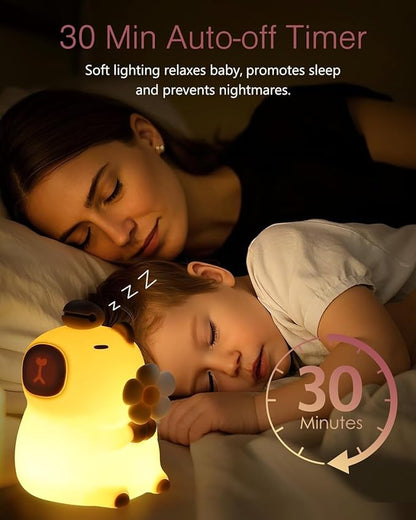 LOFICOPER Capybara Night Light, Silicone Dimmable Nursery Night Light, Rechargeable Touch Lamp, Cute Animal Lamp with Auto-Off Timer for Table Bedside Bedroom Decoration