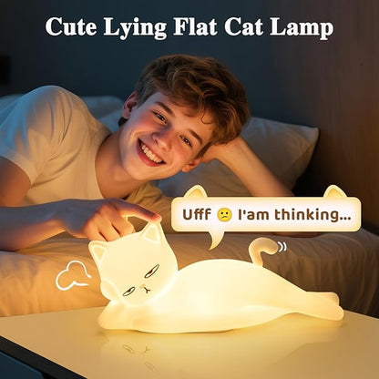 Lying Flat Cat Lamp Funny Gifts, 16 Colors+5 Dimming+Silicone Random Stuff, Touch+Remote+Recharge Night Light for Kids, Cool Lamp Unique Lamps Cute Weird Stuff, Cat Gifts for Teen Girls/Adults/Kids