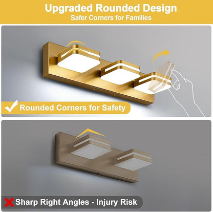 360° Rotate LED Bathroom Vanity Light Fixtures, 1300LM Acrylic Gold Vanity Lights for Bathroom, Modern Wall Lighting Fixtures Over Mirror Kitchen Living Room Hallway (Natural White Light 5000K)