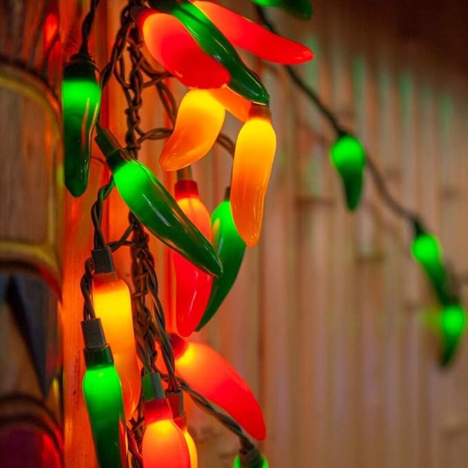 35 LED Multicolor Chili Pepper Lights, 13.6Ft Christmas Outdoor String Lights with Warm White Bulbs, Plug in Fairy Lights for Party Kitchen Patio Garden Decor, Cook Off Decorations for Cinco De Mayo