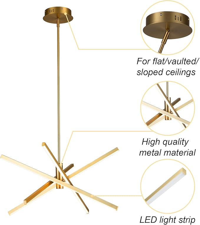 Y'INSP Gold Sputnik Chandeliers Modern LED Linear Chandelier Light 4 Light Pendant Light for Dining Room Foyer Kitchen Island Bedroom Living Room Gold Sputnik Light Fixture