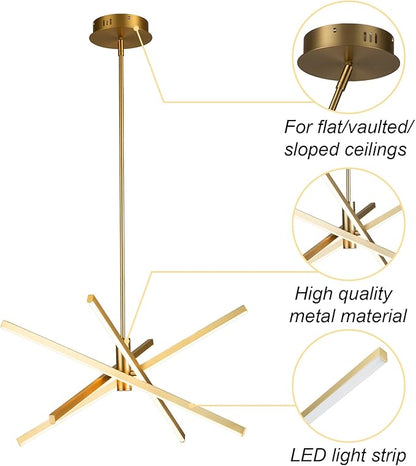 Y'INSP Gold Sputnik Chandeliers Modern LED Linear Chandelier Light 4 Light Pendant Light for Dining Room Foyer Kitchen Island Bedroom Living Room Gold Sputnik Light Fixture