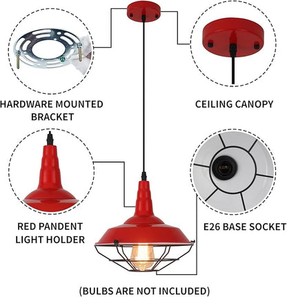 Farmhouse Red Pendant Light, 3 Packs 10.5 inch, Modern Pendant Lighting, Kitchen Pendant Lights, Industrial Pendant Light, Pendant Lights Kitchen Island for Bedroom, Living Room, Bar