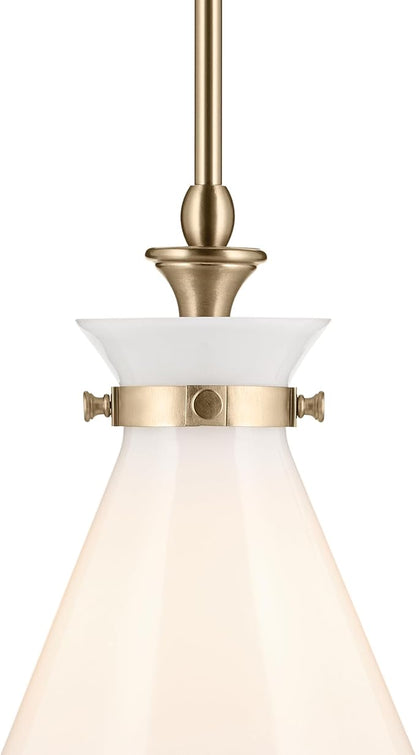 Kichler Laria 1-Light Pendant Light Fixture, Kitchen Island Hanging Light with Opal Glass in Champagne Bronze, Updated Traditional Style for Dining Room (14.5" x 10.5"), 52774CPZ