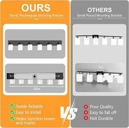 IZORRO Bathroom Vanity Light Fixture, 7-Light 52 inch Matte Black Bathroom Light Fixtures Over Mirror, with White Glass Shade, Modern Farmhouse Vanity Lights, Rustic Restroom Lighting Fixtures