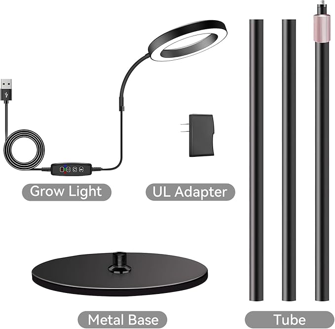 Grow Lights for Indoor Plants, Full Spectrum Plant Lights with 23.5-67" Adjustable Height Stand, 3 Growing Modes with Timer 3/9/12H, Dimmable Halo Grow Lights for Large Tall Plants
