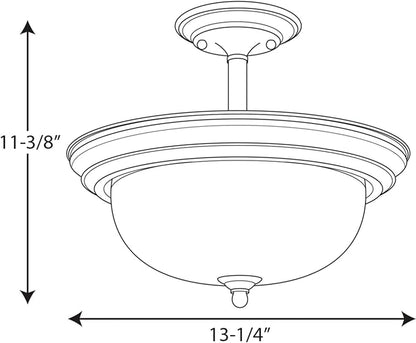 Progress Lighting 2-Light Ceiling Light, Semi-Flush Mount or Hanging Ceiling Light Fixture for Interior Kitchen Lights or Hallway, 13-3/16" by 11-5/16", Antique Bronze, Alabaster Glass Shade
