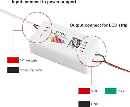 RGBZONE Bluetooth LED Controller, DC 5-24V SP107E LED Light Strip Controller, Support Music Sync, IC Chip for WS2812b WS2811 LED Strip, Matrix Panel, Module