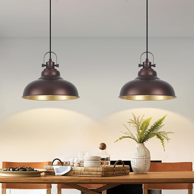 Bronze Pendant Lights Kitchen Island, 2 Pack Kitchen Island Lighting, Farmhouse Pendant Light Fixtures (11.41" W), Island Pendant Light for Kitchen Island, Dining Room, Bedroom