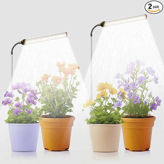 Grow Light for Indoor Plants Growing, 6000K Full Spectrum Gooseneck Plant Lamp for Seedings Succulents Small Plants, 5 Dimming & 4/8/12/18H Timer, 2 Pack