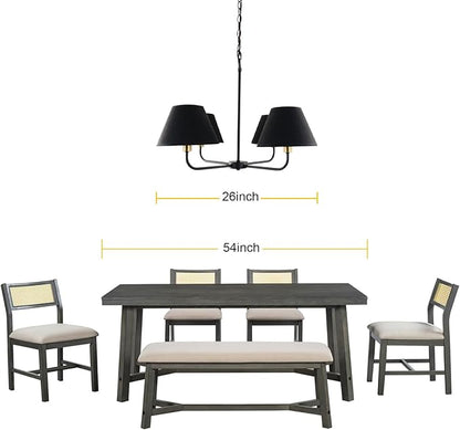 Kalium 4-Light Mid-Century Modern Chandelier, Black and Gold Farmhouse Chandeliers Hanging Dining Room Light Fixture with Fabric Shades for Kitchen Island, Living Room, Bedroom, Foyer