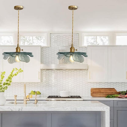 Modern Pendant Light Hand Blown 1-Light Large Glass Pendant Light Brass Pendant Lights Vintage Ceiling Hanging Lighting with Dark Green Glass Shade for Kitchen Island Dining Room Bedroom