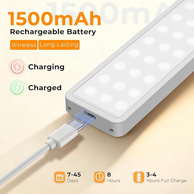 Under Cabinet Rechargeable Dimmable Lighting: 3 Color Temperature Motion Sensor Lights Indoor - Battery Operated Lights - Activated Closet Magnetic Wireless Led Light for Kitchen Home Bathroom 3 Pack