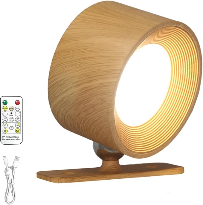 LED Wall Mounted Lights – 3-in-1 Rechargeable Wall Sconce with Remote, Wireless Battery Operated for Bedroom Reading, No Drill Adhesive Mount for Living Room Hallway（Wooden-1PC）