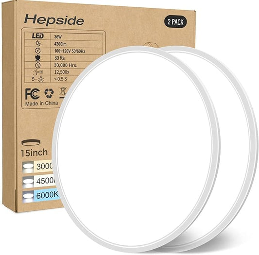 hepside 15.8INCH 2Pack Big Dimmable Flush Mount Ceiling Light Fixture White, 3CCT 3000/4500/6000K Ceiling Lamp, 36W 4200LM Super Bright Low Profile Light for Bedroom, Kitchen, Bathroom, Hallway