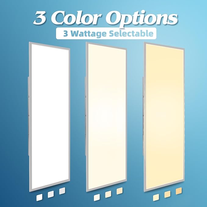 Art3d 1x4 FT LED Flat Panel Light, 3CCT Selectable Color Temperature 3000K/4000K/5000K, 0-10V Dimmable 5500LM Flush Mount Ceiling Light, 20W/30W/40W Drop Ceiling Light, 4 Pack
