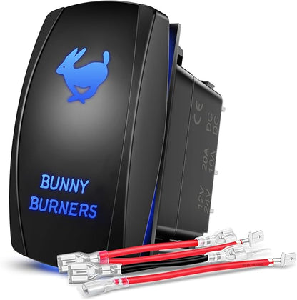Nilight Bunny Burners Rocker Switch Led Light Bar 5 Pin Laser On Off SPST Switches 20A/12V 10A/24V Blue with Jumper Wires Set for Cars Trucks Boats ATVs UTVs RVs