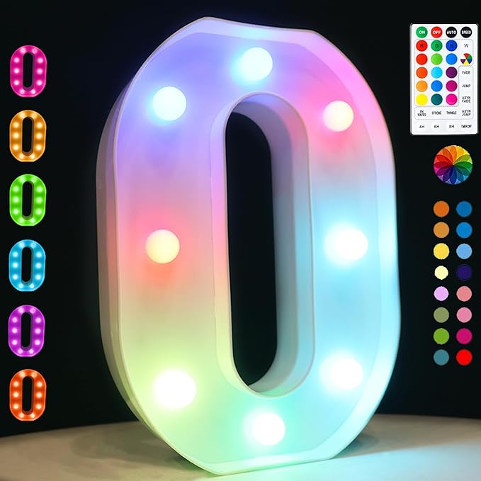 LED Marquee Letter Lights, 18 Colors Changing Light Up Letters with Remote, RGB Alphabet Letters Sign for Girls Boys Gift Birthday Party Night Light Bedroom Wedding Christmas Decor-Colorful O