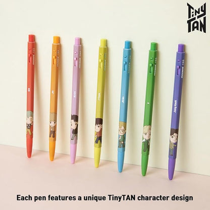 TinyTAN BTS Merchandise Official Licensed Kpop Merch Character Ballpoint Pen, 0.5mm, (1 Pack of 7 Pens) (Dynamite Ver.)