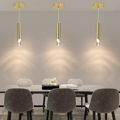 3 Pack Modern Gold Pendant Light Fixture, Acrylic Bubble Cylinder Hanging Lights, 3 Color Temperatures, Minimalist Ceiling Chandelier Lighting for Dining Room, Bedroom, Hallway, Bar, Kitchen Island
