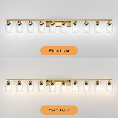 Gold Bathroom Vanity Light,10-Light Brushed Gold Bathroom Light Fixtures with Clear Glass,64.5in Wall Lamp Sconces for Mirror Bedroom,Living Room Hallway,E26