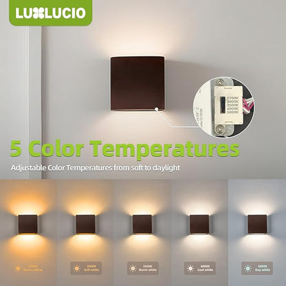 Indoor Outdoor Brown Up and Down Wall Sconce, 5%-100% Dimmable 18W, 5 Color Temperature Selectable (2700K-5000K), Modern Lighting for Living Room/Porch, CRI90+, 120V-277V, ETL FCC Certified