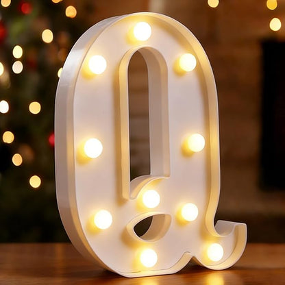 Small Led Marquee Letters, Light Up Letters, 8.58 Inch Led Letter Lights, Battery Powered Lighted Sign for Table, Party, Birthday, Christmas Decor (Letter Q)