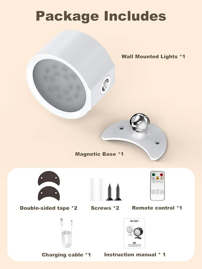 Smiling Shark Wireless Wall Light, Rechargeable Wall Light LED 360° Rotate Magnetic 3 Color & 4 Brightness Stepless Dimming Adhesive Rechargeable Wall Sconce for Bedroom Bedside, White
