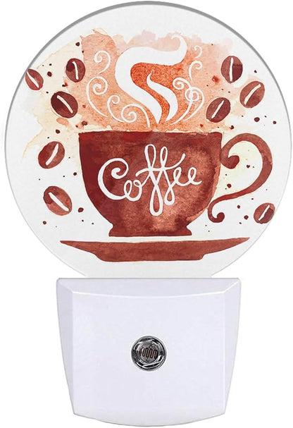EKOBLA Coffee Theme Night Light, Dusk to Dawn Sensor, Coffee Cup & Bean Wall Plug-in Night Lamp, Warm White LED Nightlight for Home Decor, Gifts for Coffee Lovers