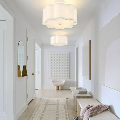 13.3"Semi Flush Mount Ceiling Light Fixture, 3-Light Modern Close to Ceiling Light With Fabric Flower-Shaped Shade, Light Fixtures Ceiling Mount for Bedroom Nursery Kids Room Living Room(White)