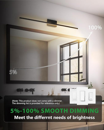 zouzai Second Generation Modern LED Bathroom Vanity Light Bar Black IP44 Over Mirror Bath Wall Fixture 5CCT Adjustable, Dual-Sided, 180° Adjustable Angle (40 inch)