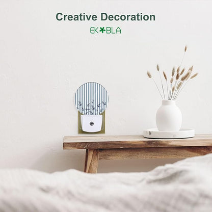 EKOBLA Watercolor Anchor Plug-in Night Light, Blue White Striped Nautical LED Nightlight with Dusk to Dawn Auto Sensor for Home Decor